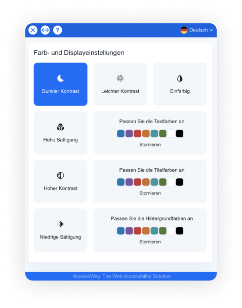 AccessiWay Schnittstelle mit der Funktion „Dunkler Kontrast“