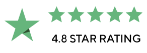 Fünf-Sterne-Bewertung mit der Aufschrift „4,8 star rating“; Google-Logo mit