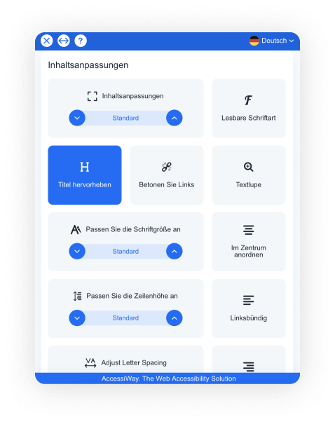 AccessiWay Schnittstelle mit der Funktion „Hervorhebung von Titeln“