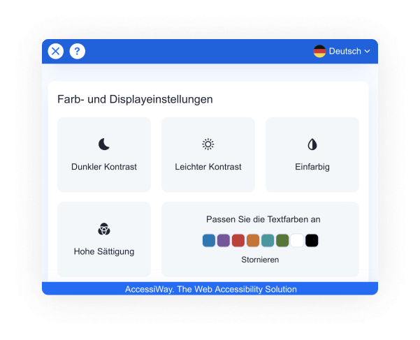 Accessiway-Schnittstelle mit Farb- und Bildschirmeinstellungen