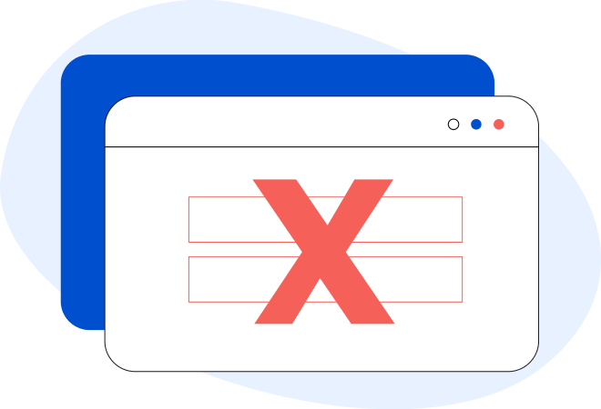 Illustration einer unbestimmten Webseite mit einem roten x innerhalb