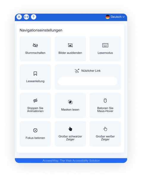 AccessiWay Schnittstelle mit Navigationseinstellungen