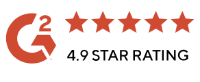 Fünf-Sterne-Bewertung und der Aufschrift "4,9 star rating“